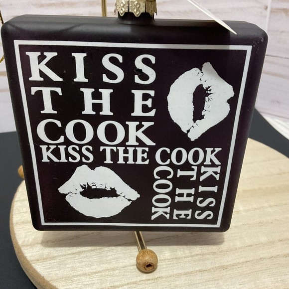 KISS THE COOK Glass Christmas Ornament - Picture 1 of 2